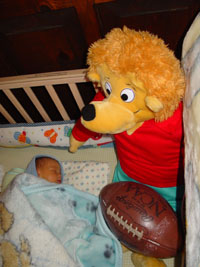 Gavin's two favorite toys: Brother Bear & a football!