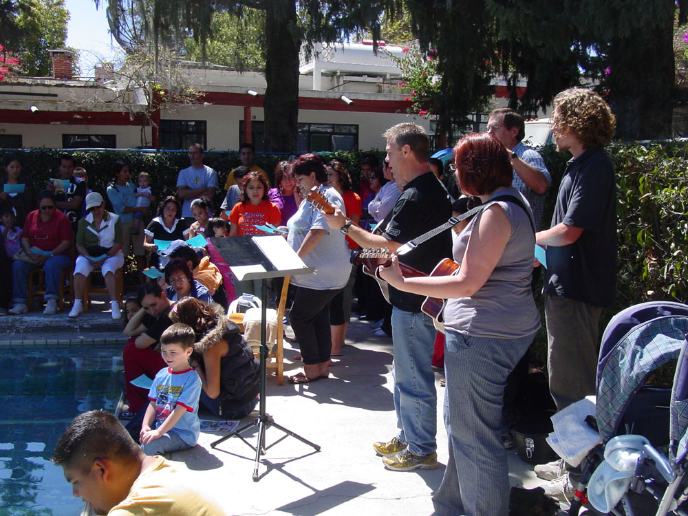 Poolside crowd at baptism