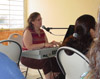 Debbie playing the keyboard