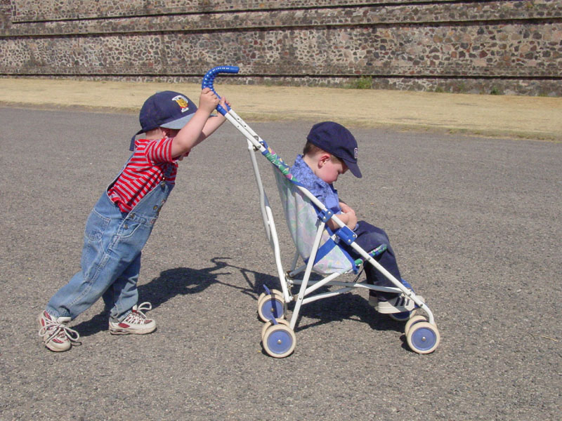 Caleb pushing Drew around